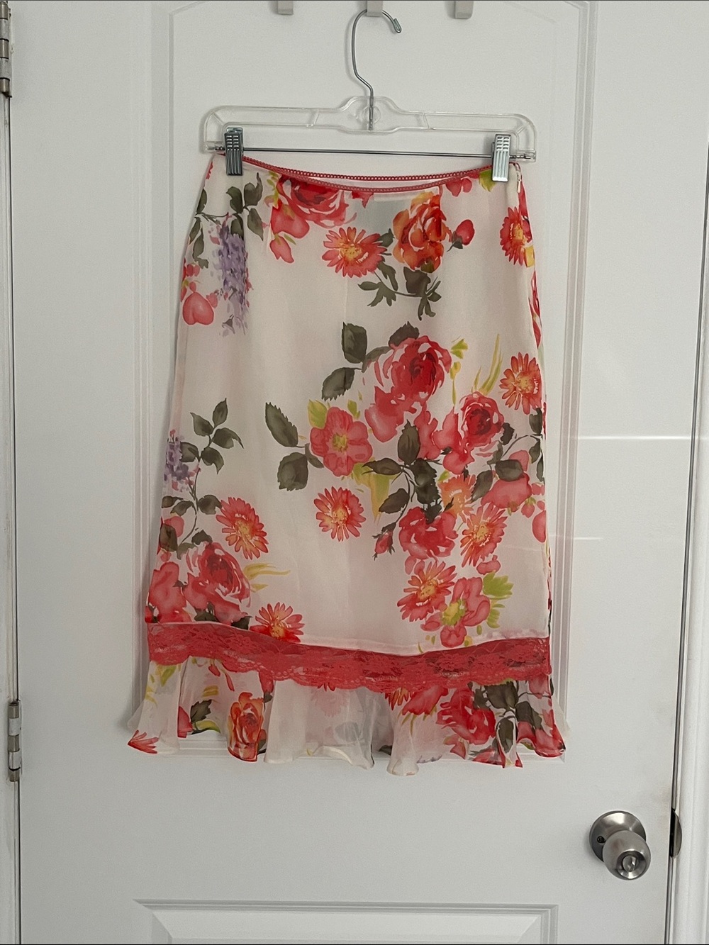 Spenser Jeremy Floral Midi Skirt in Coral, Pink and Cream